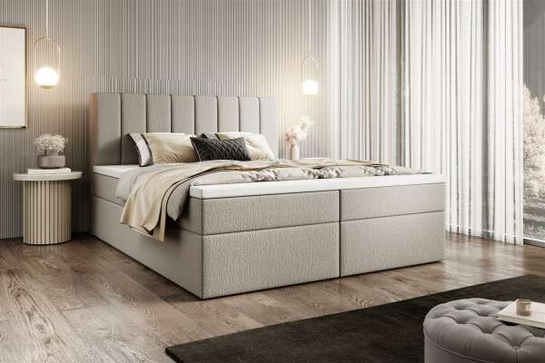 Boxspringbett GARDA 1 inm Teddy-Stoff mit Bettkasten und einem 6 cm Topper